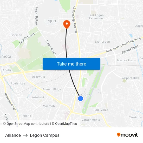 Alliance to Legon Campus map