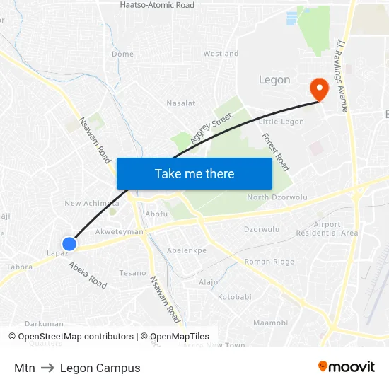 Mtn to Legon Campus map