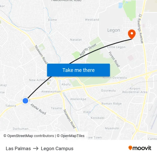 Las Palmas to Legon Campus map