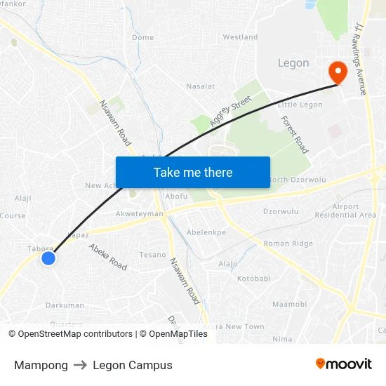 Mampong to Legon Campus map