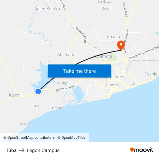 Tuba to Legon Campus map