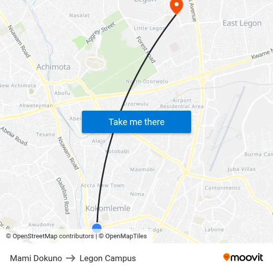 Mami Dokuno to Legon Campus map