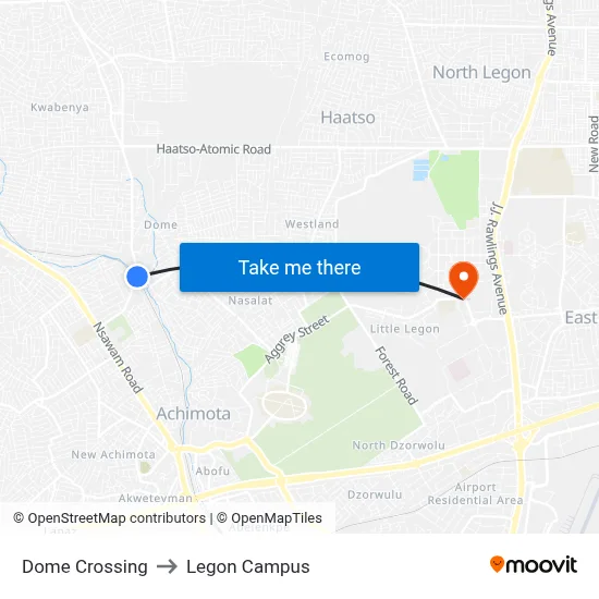 Dome Crossing to Legon Campus map
