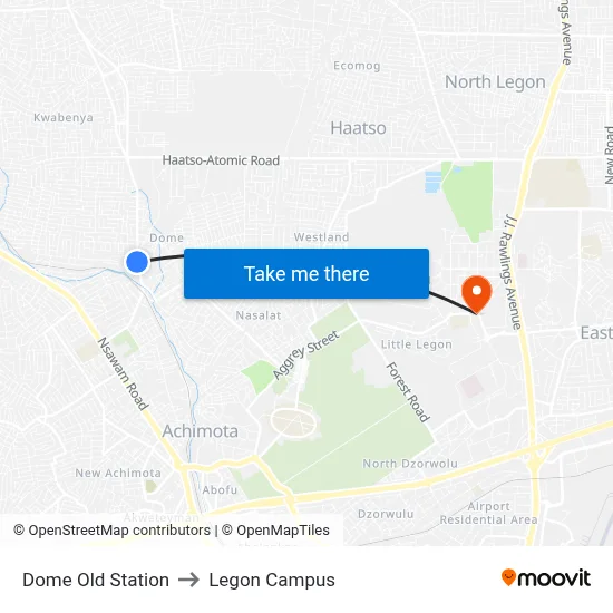 Dome Old Station to Legon Campus map