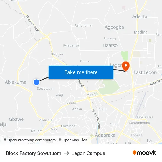 Block Factory Sowutuom to Legon Campus map