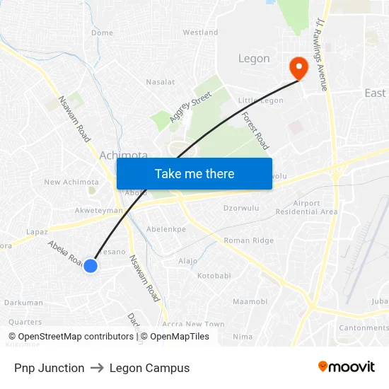 Pnp Junction to Legon Campus map