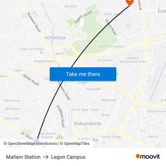 Mallam Station to Legon Campus map