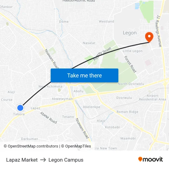 Lapaz Market to Legon Campus map