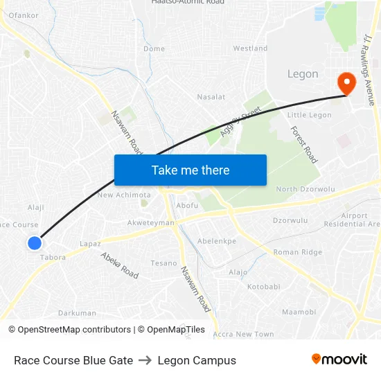 Race Course Blue Gate to Legon Campus map