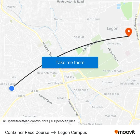 Container Race Course to Legon Campus map