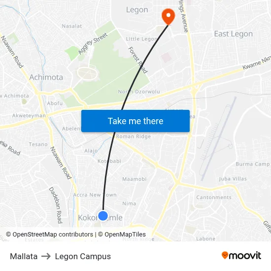 Mallata to Legon Campus map