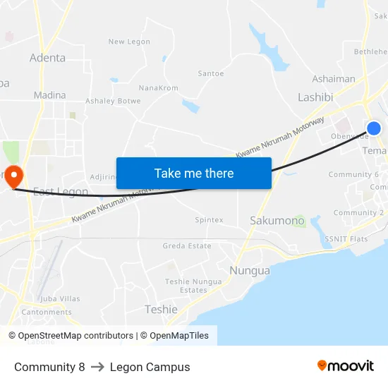 Community 8 to Legon Campus map
