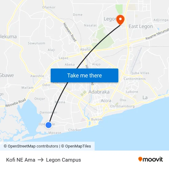 Kofi NE Ama to Legon Campus map