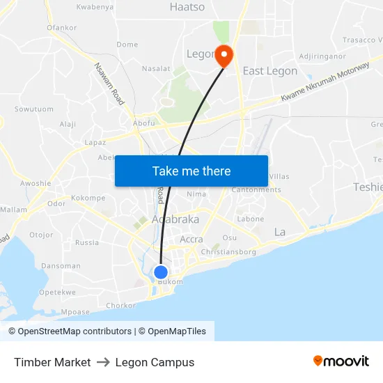 Timber Market to Legon Campus map