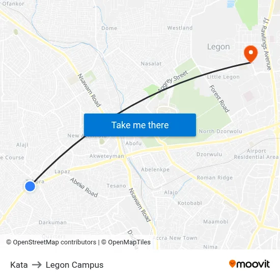 Kata to Legon Campus map