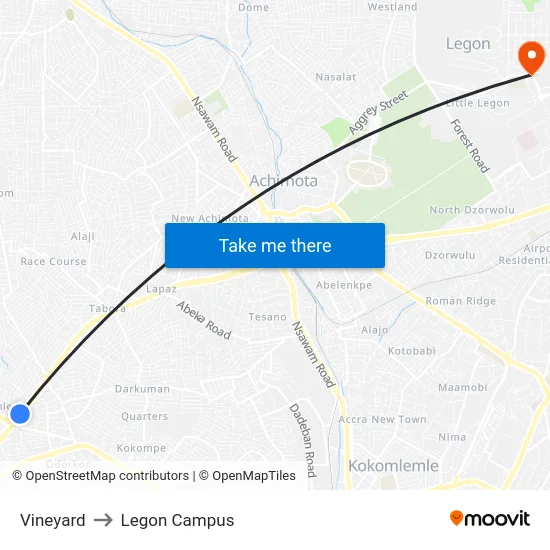 Vineyard to Legon Campus map