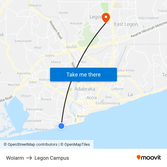 Wolarm to Legon Campus map