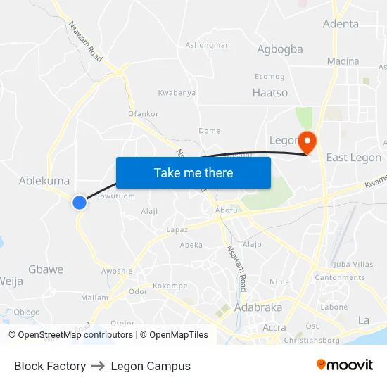Block Factory to Legon Campus map