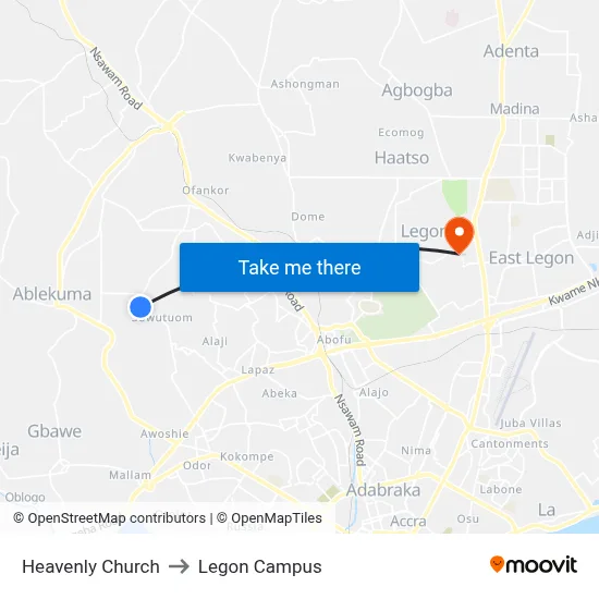 Heavenly Church to Legon Campus map