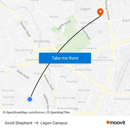 Good Shepherd to Legon Campus map