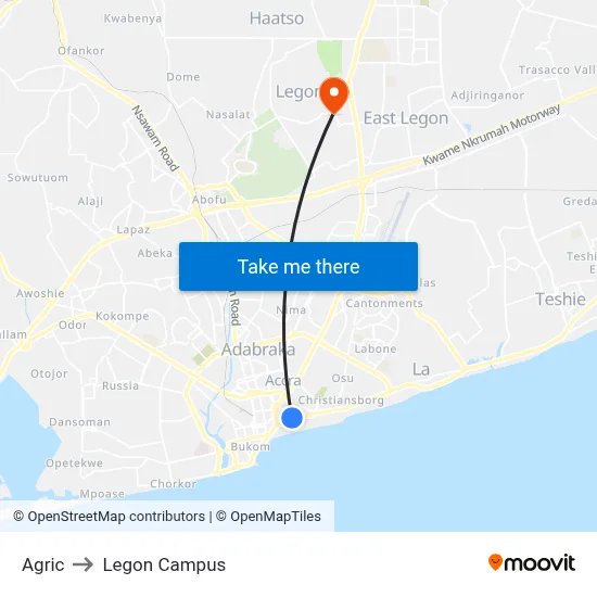 Agric to Legon Campus map