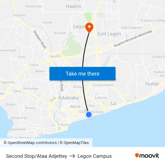 Second Stop/Ataa Adjettey to Legon Campus map