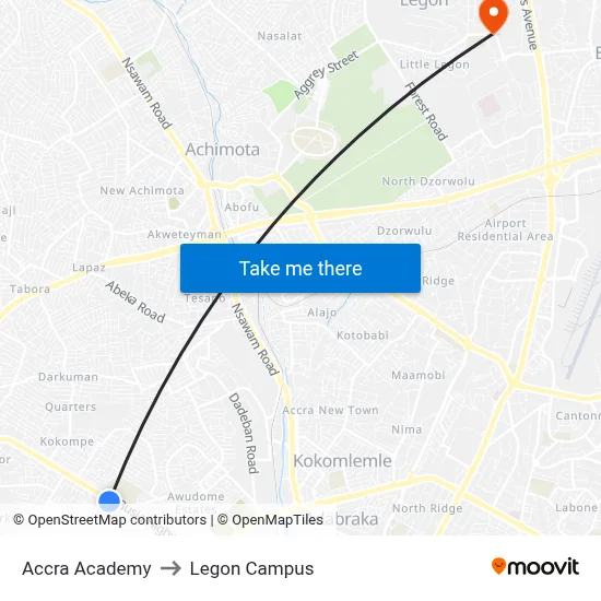 Accra Academy to Legon Campus map