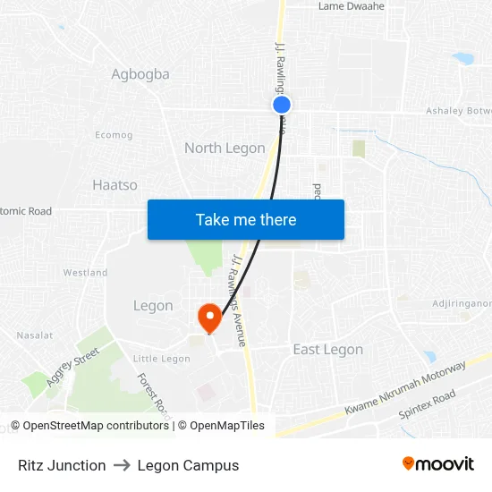 Ritz Junction to Legon Campus map