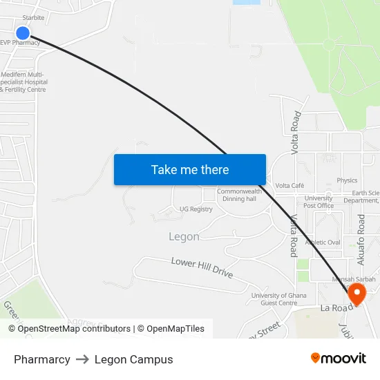 Pharmarcy to Legon Campus map