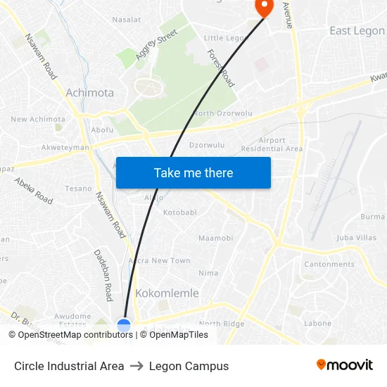 Circle Industrial Area to Legon Campus map