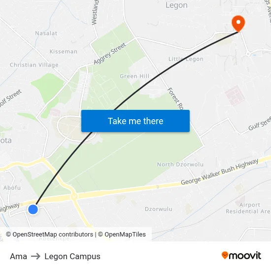 Ama to Legon Campus map