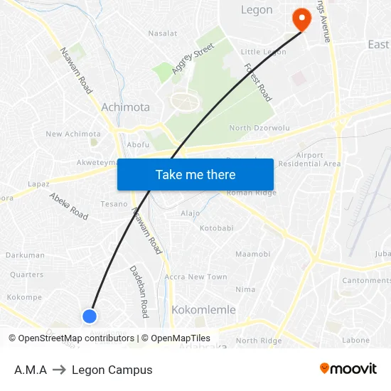 A.M.A to Legon Campus map