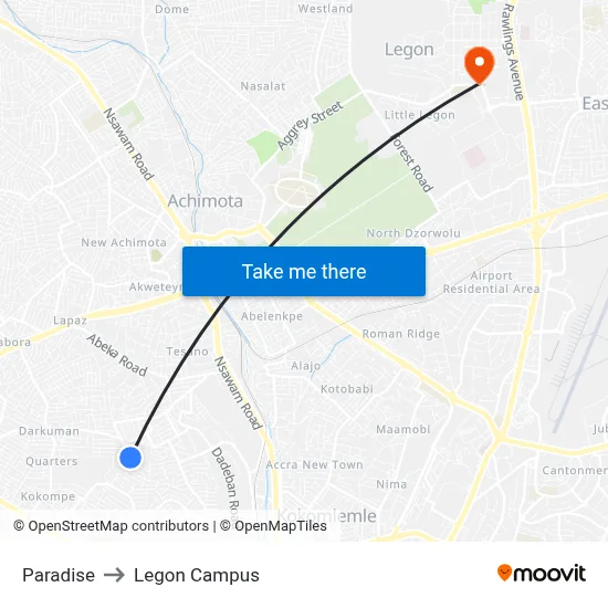 Paradise to Legon Campus map