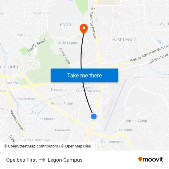 Opeibea First to Legon Campus map