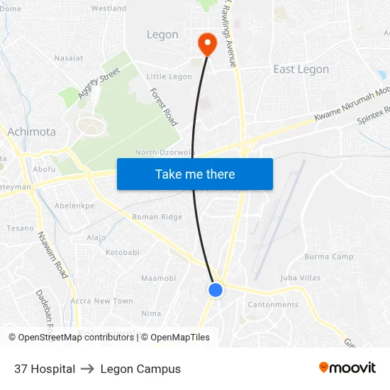 37 Hospital to Legon Campus map