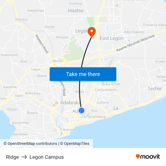 Ridge to Legon Campus map