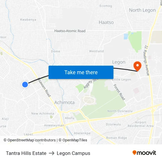 Tantra Hills Estate to Legon Campus map