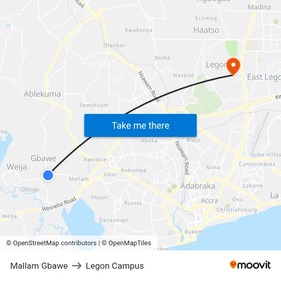 Mallam Gbawe to Legon Campus map