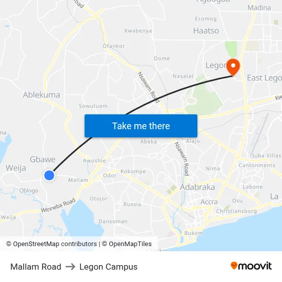 Mallam Road to Legon Campus map