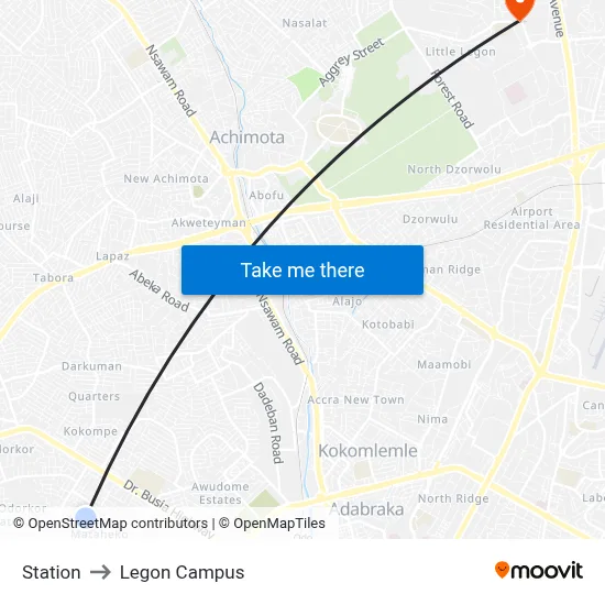 Station to Legon Campus map
