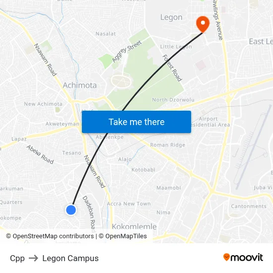 Cpp to Legon Campus map