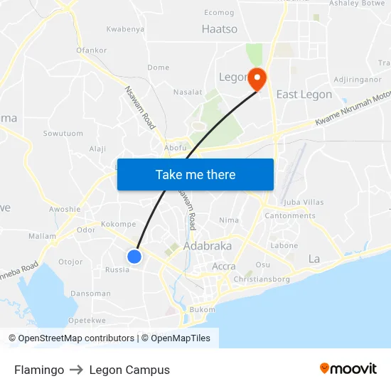 Flamingo to Legon Campus map