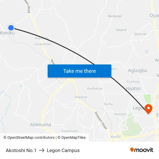 Akotoshi No.1 to Legon Campus map