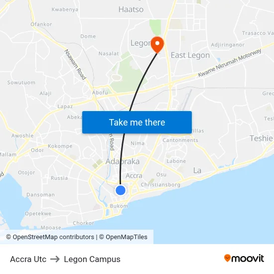 Accra Utc to Legon Campus map