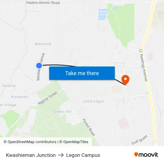 Kwashieman Junction to Legon Campus map