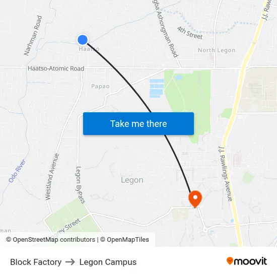 Block Factory to Legon Campus map