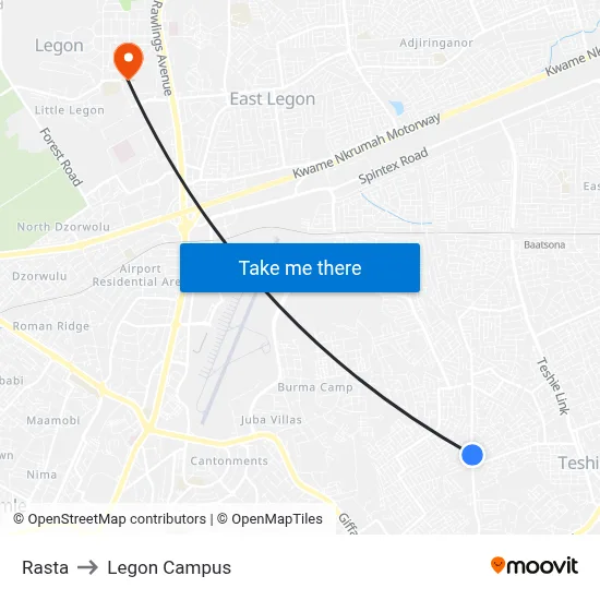 Rasta to Legon Campus map