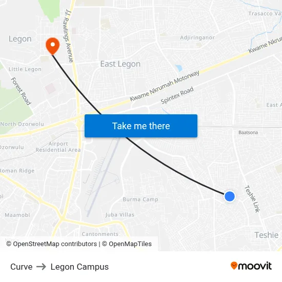 Curve to Legon Campus map
