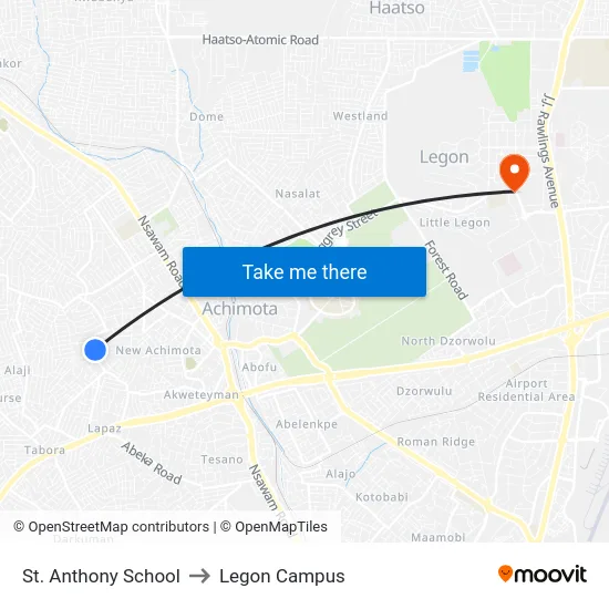 St. Anthony School to Legon Campus map