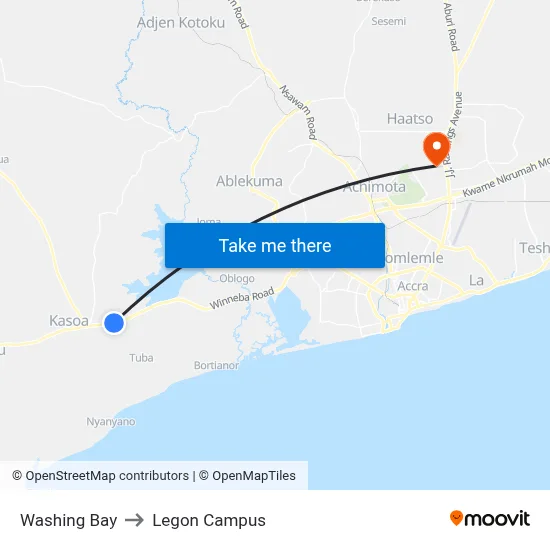 Washing Bay to Legon Campus map